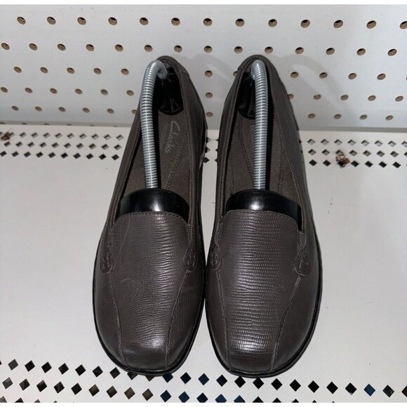 Clarks Bendables Womens Leather Slip On Loafers Flats Size 6.5 M Gray Textured - Picture 4 of 8